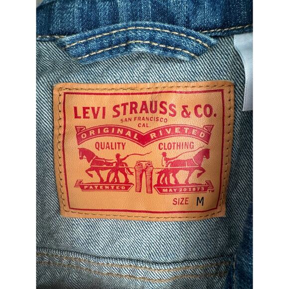Levi's Denim Trucker Jean Vest Mens Medium Blue Medium Wash Rough Hem - Picture 6 of 12